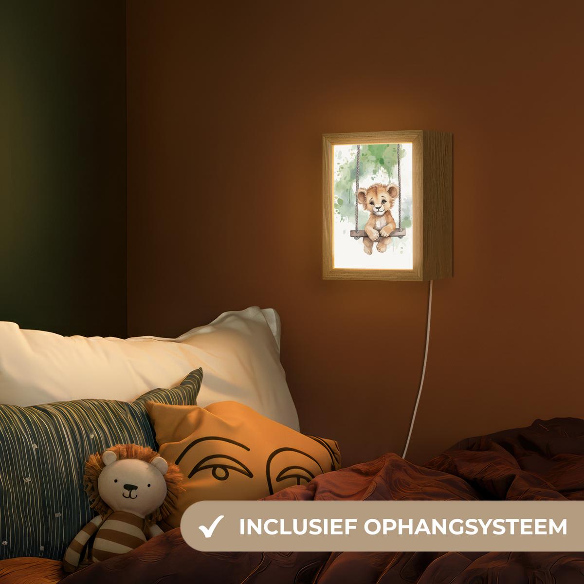 NACHTTISCHLAMPE Löwe - Tier - Kinder - Dschungel 15x20 cm - Weiß, Holzwerkstoff (8/15/20cm) - OnlyWow