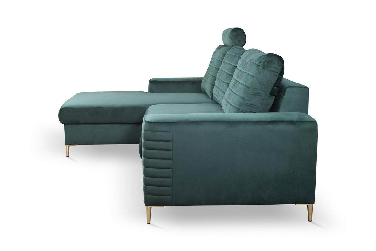 ECKSOFA GRIFO L-S Grün Velours-Stoff mit Schlaffunktion - Grün, Holz (253/165cm) - MASSENO