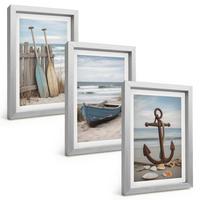 BILDER SET 3er Set - 20x30 cm Silberner Rahmen - Strandbootanker Sand - Silberfarben, Kunststoff (20/30cm) - TULUP