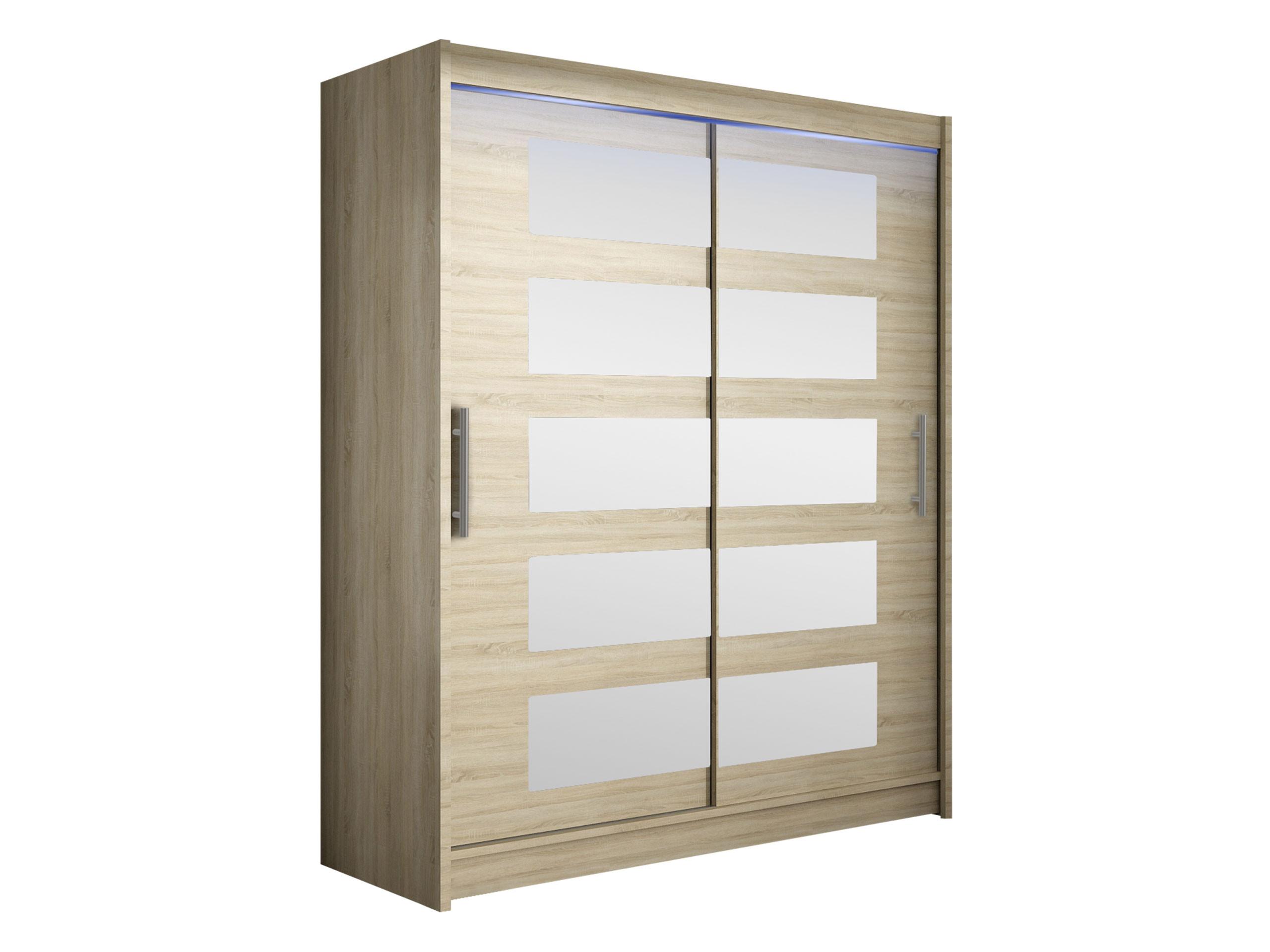SCHWEBETÜRENSCHRANK Westa V, mit RGB LED Beleuchtung - Silberfarben/Sonoma Eiche, Holzwerkstoff/Metall (150/200/58cm) - MIRJAN24