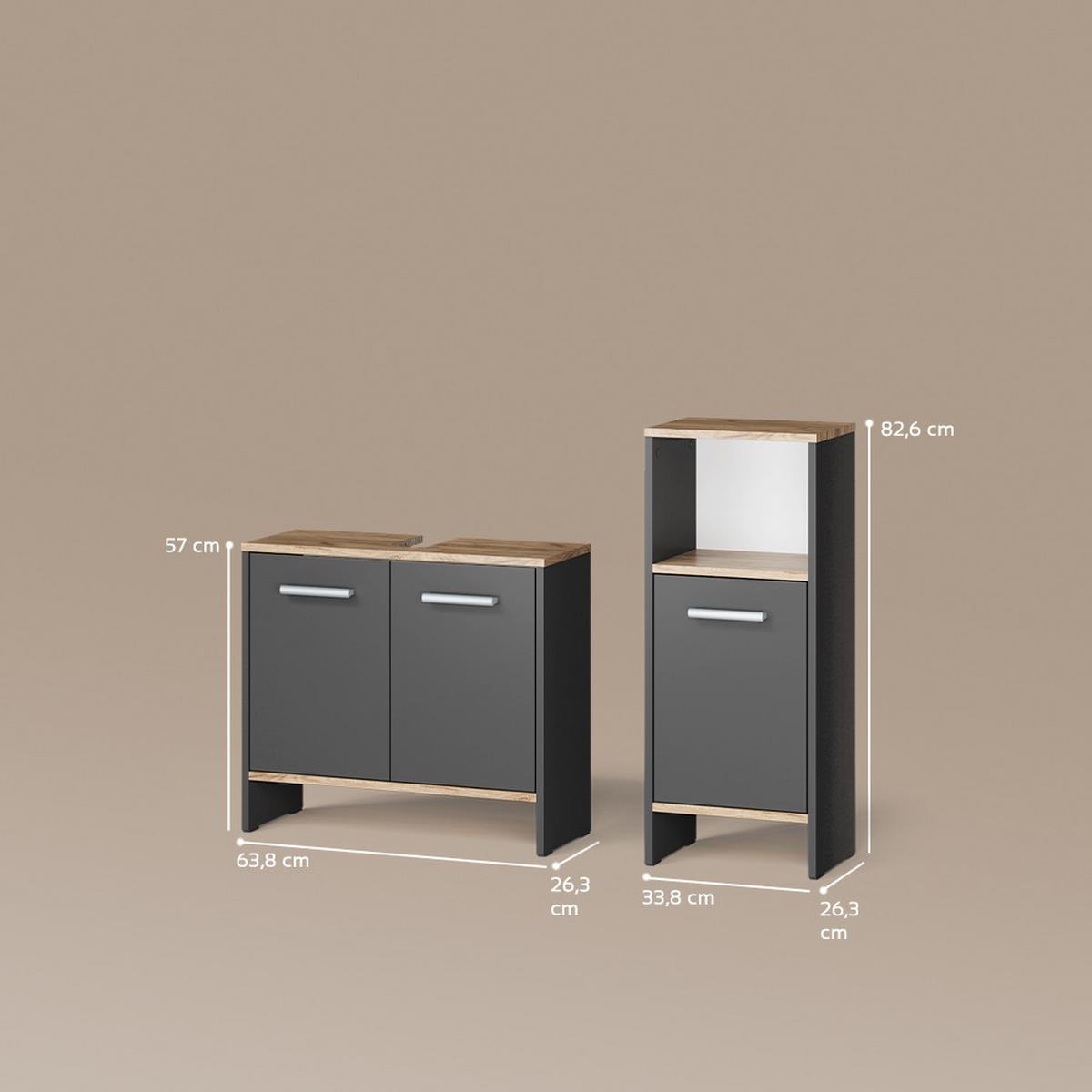 BADEZIMMERMÖBEL-SET Amalfi Anthrazit/Goldkraft Eiche 2 Teile - Honigeiche/Anthrazit, Holzwerkstoff (63.8/57/26.3cm) - Livinity®