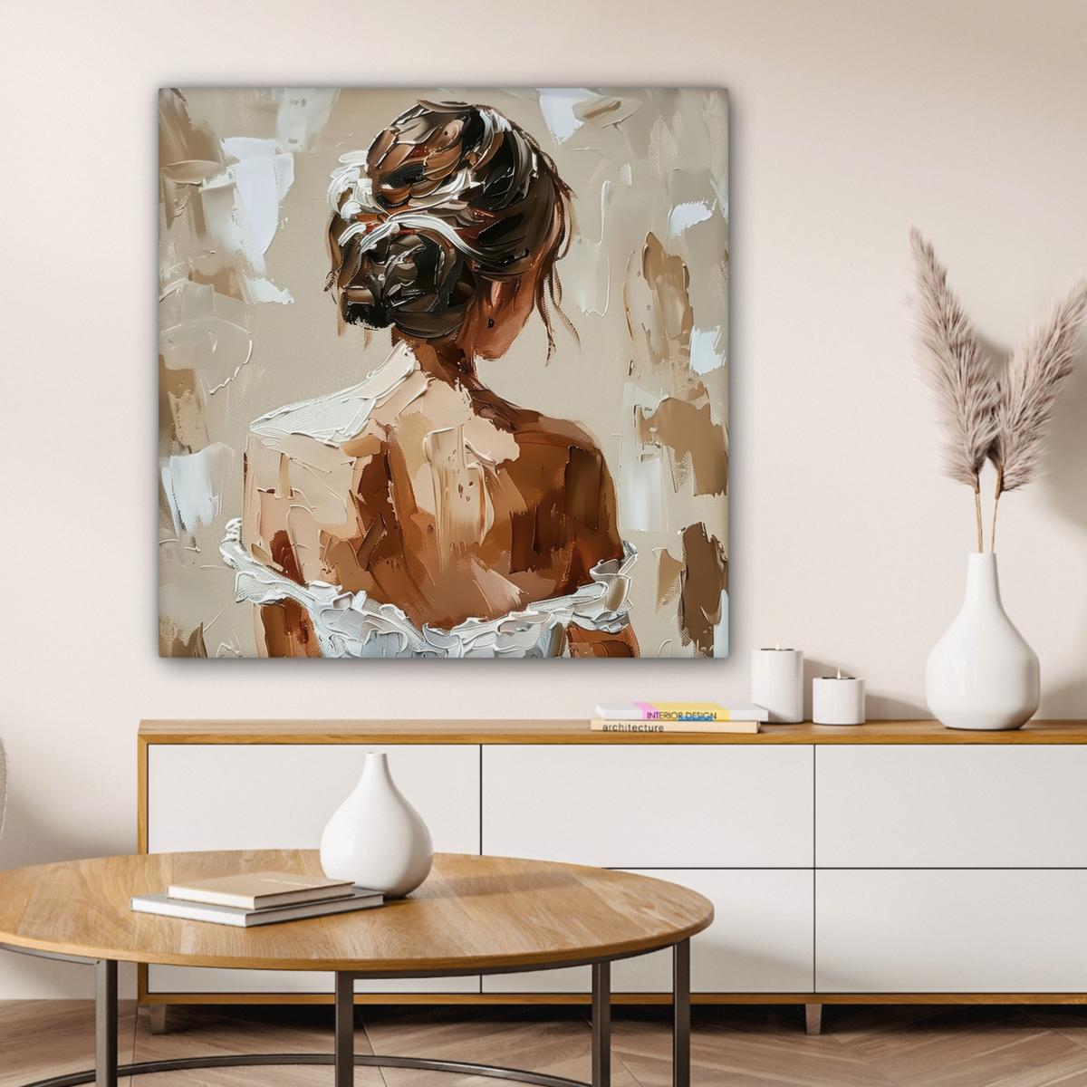 LEINWANDBILD Frau - Farbe - Abstrakt - Beige - Modern Deko Groß 90x90 cm - Sandfarben, Textil (90/90cm) - MuchoWow