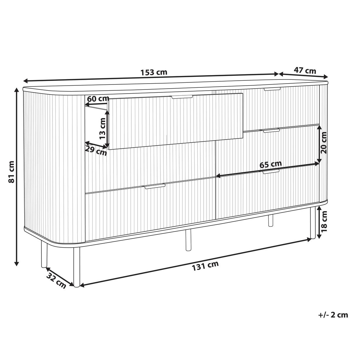 KOMMODE mit 6 Schubladen Dunkelbraun Bradley - Dunkelbraun/Schwarz, Holzwerkstoff (153/81/47cm) - Beliani
