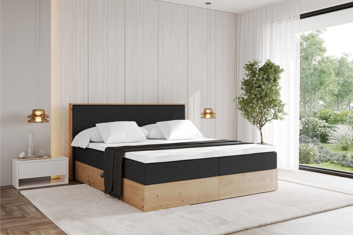 BOXBETT LOLLI9 - 140x200 - H4 Schwarz - Schwarz Hochglanz, Holzwerkstoff (140/200cm) - ALTDECOR