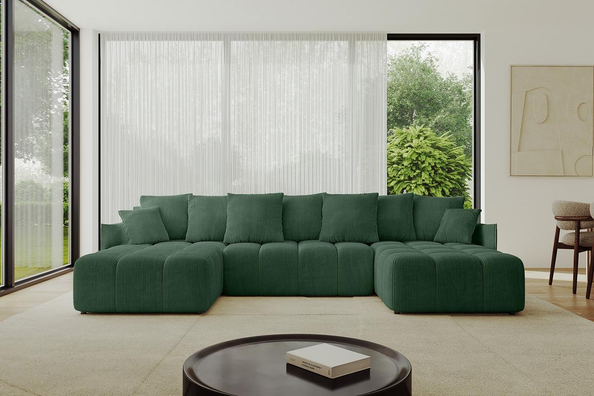 WOHNLANDSCHAFT LONLI-U 355x189x68 Grün Cord - Grün, Holzwerkstoff/Kunststoff (355/68/189cm) - ALTDECOR