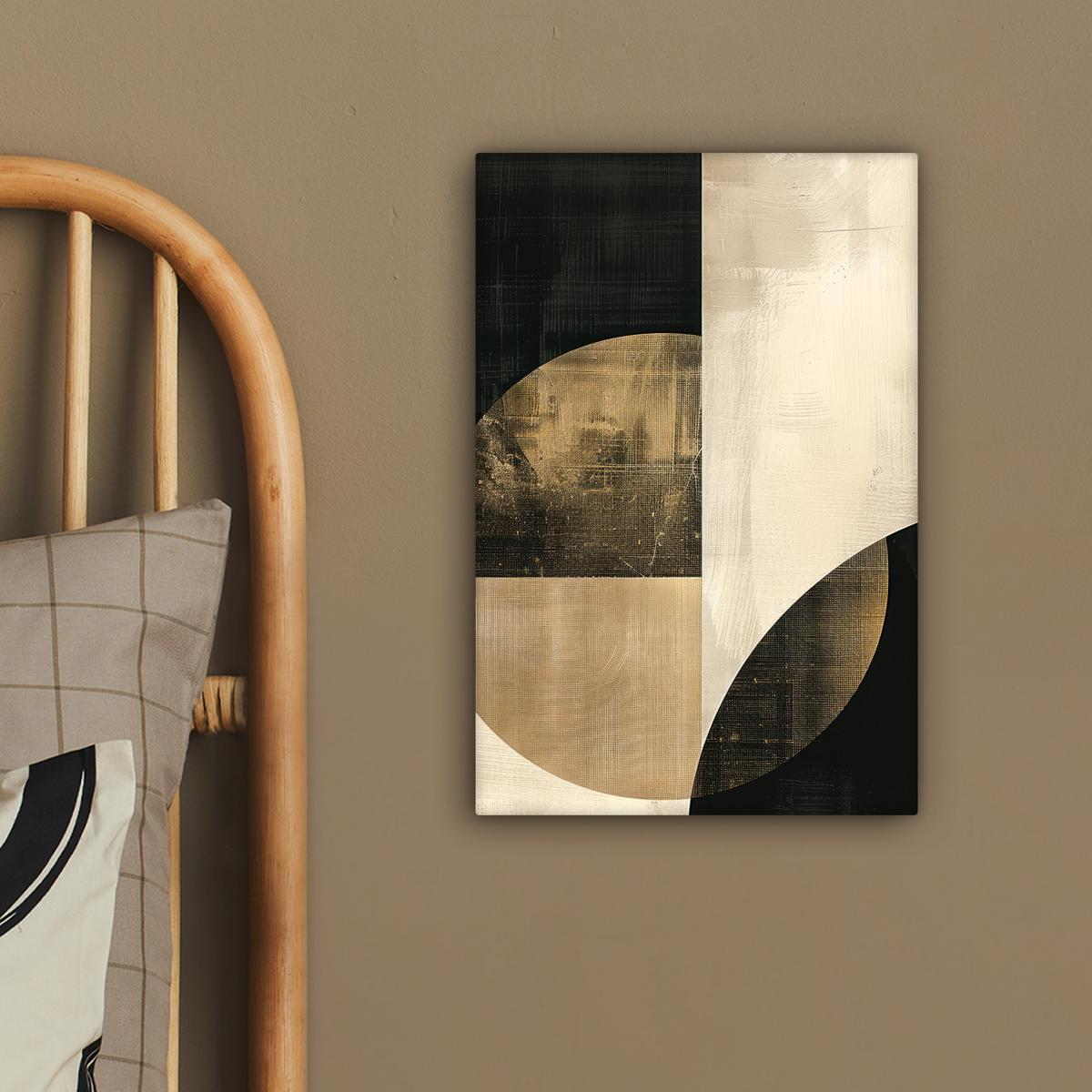 LEINWANDBILD Abstrakt - Geometrische Formen - Schwarz - Gold Deko Wohnzimmer 20x30 cm - Ecru, Textil (20/30cm) - MuchoWow