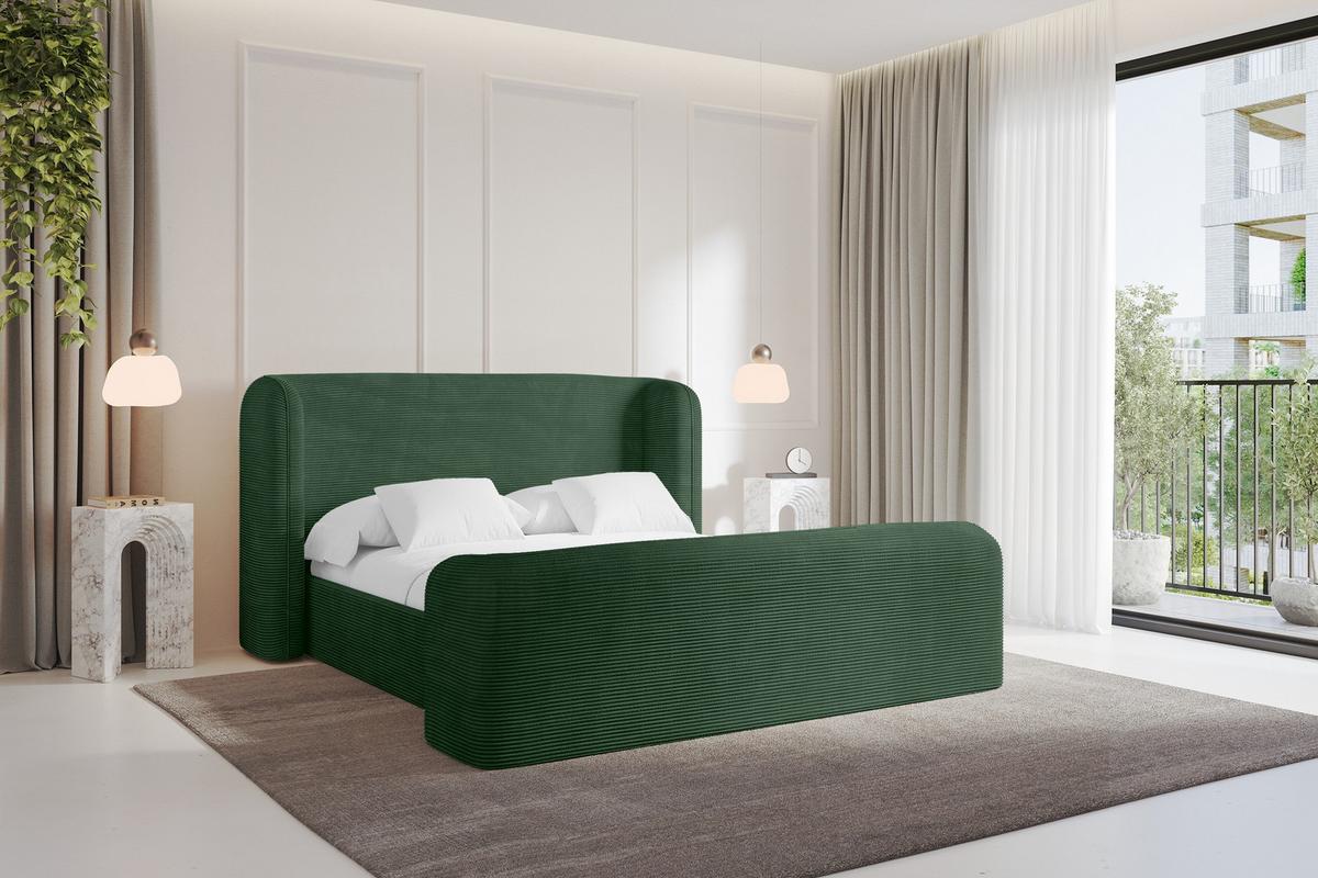 POLSTERBETT mit Bettkasten, Fußteil und Lattenrost, Bett mit Matratze H3/H4 - ESTI-Z 140x200 Grün - Olivgrün, Holzwerkstoff/Textil (140/200cm) - ALTDECOR