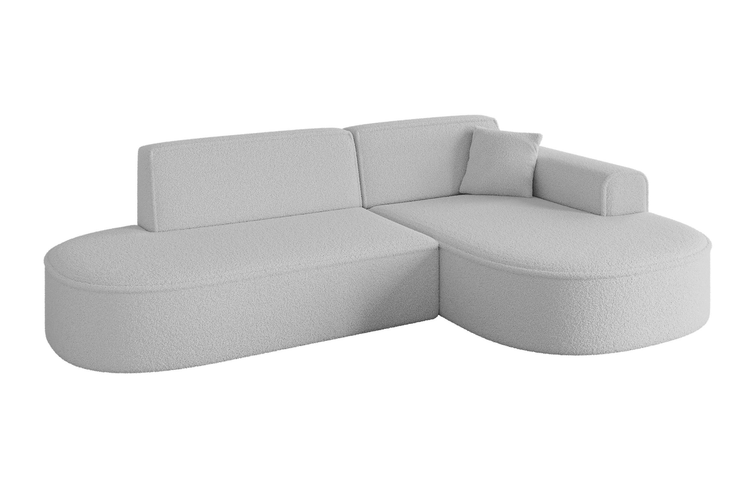 ECKSOFA Ottomane Rechts MARI-L1 - 243x171x79 cm Hellgrau Bouclé - Hellgrau/Schwarz, Holzwerkstoff/Kunststoff (234/163cm) - ALTDECOR