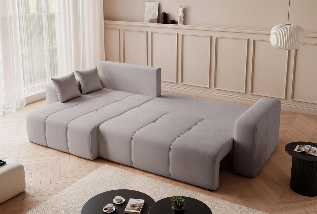 ECKSOFA Leros Xl Mit Schlaffunktion - Hellgrau, Holzwerkstoff/Textil (278/145cm) - Fun Möbel