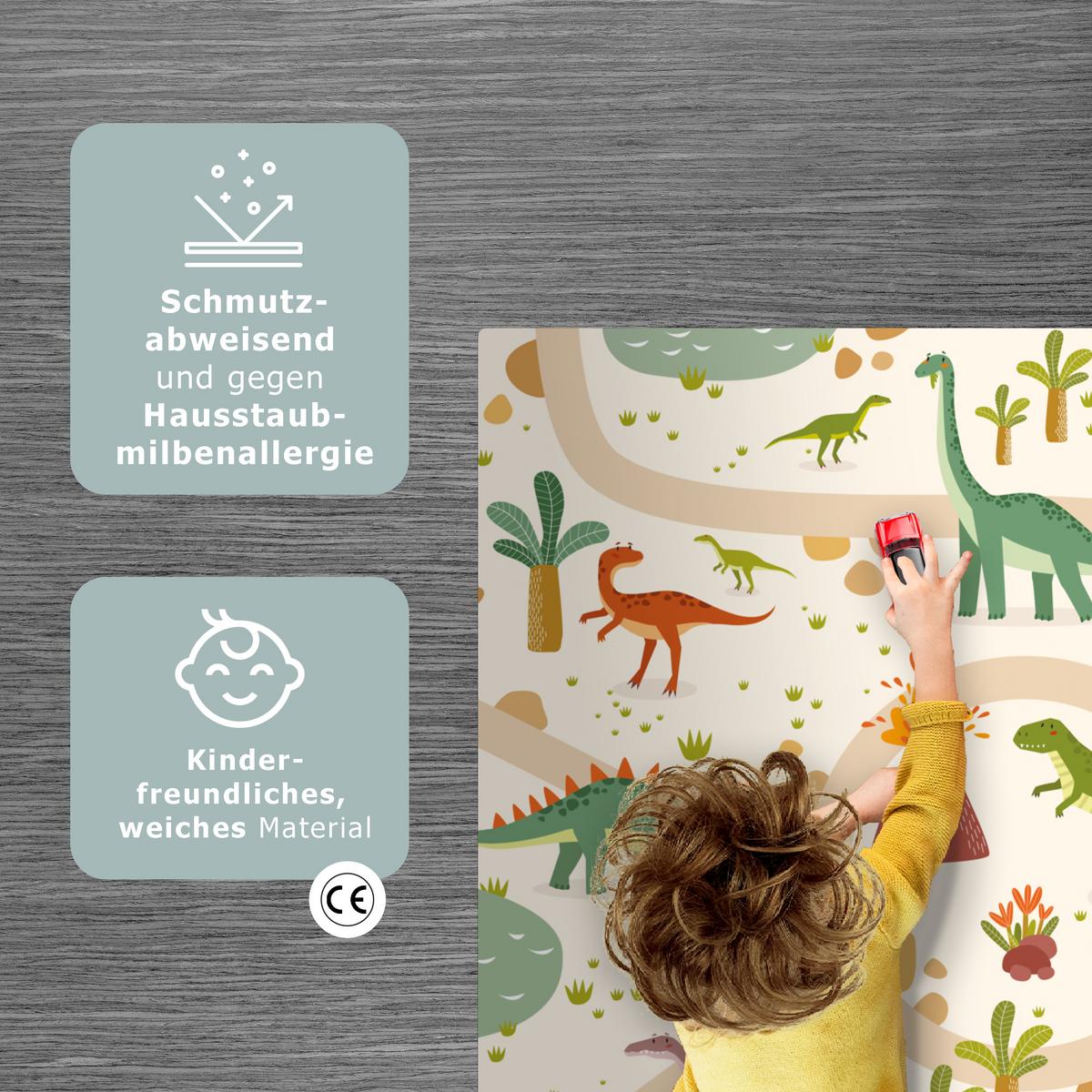 KINDERTEPPICH Dino - Grün - Natur - Kinder - Design Spielteppich 70x105 cm - Beige, Kunststoff (70/0.3cm) - OnlyWow