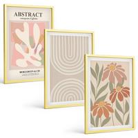 BILDER SET 3er Set - 40x60 cm Goldrahmen - Abstrakte Pflanzenformen - Goldfarben, Kunststoff (40/60cm) - TULUP