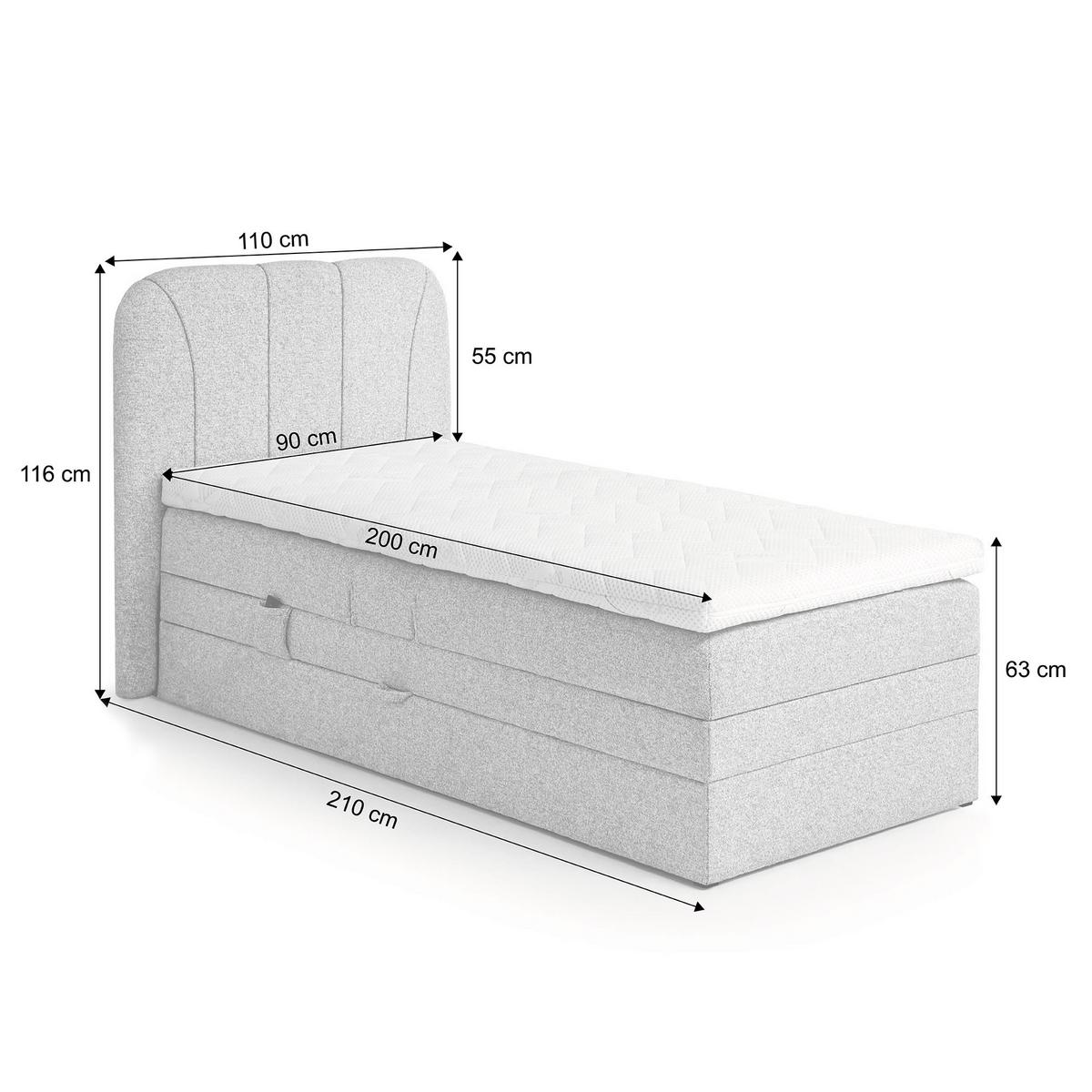 BOXSPRINGBETT Romeo, Einzelbett mit elektrischer Matratzenverstellung, 90x200 cm, Hellgrau - Hellgrau, Textil (90/200cm) - Beautysofa