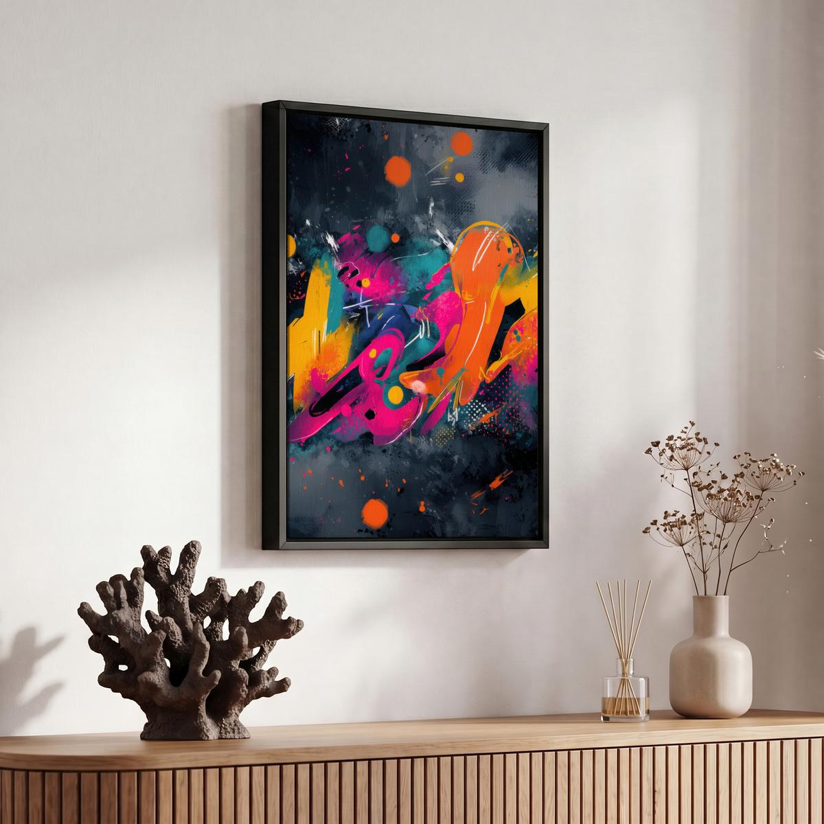 LEINWAND Bilder mit Rahmen - Abstrakt - Graffiti - Farbenfroh - Farbspritzer - 20x30 - Multicolor, Textil (20/30cm) - MuchoWow