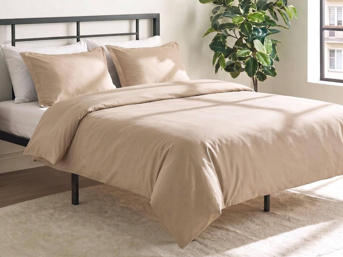 BETTWÄSCHE-SET 150/200 cm Baumwollsatin Beige Parkrose - Beige, Textil (150/200cm) - Beliani