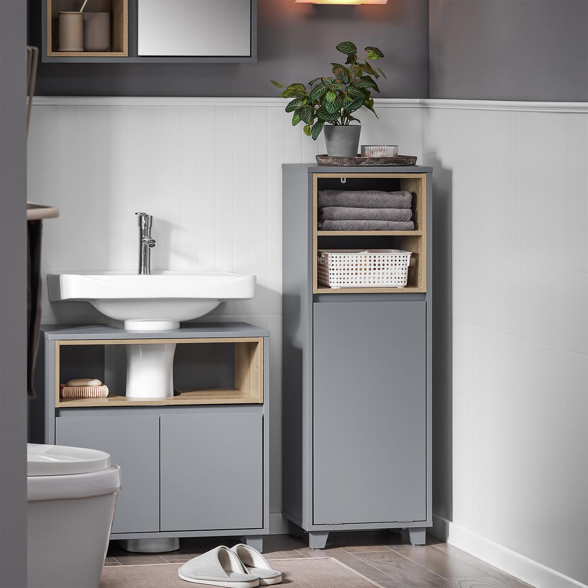 WÄSCHESCHRANK Dunkelgrau - Grau, Holzwerkstoff (35/105/30cm) - SoBuy