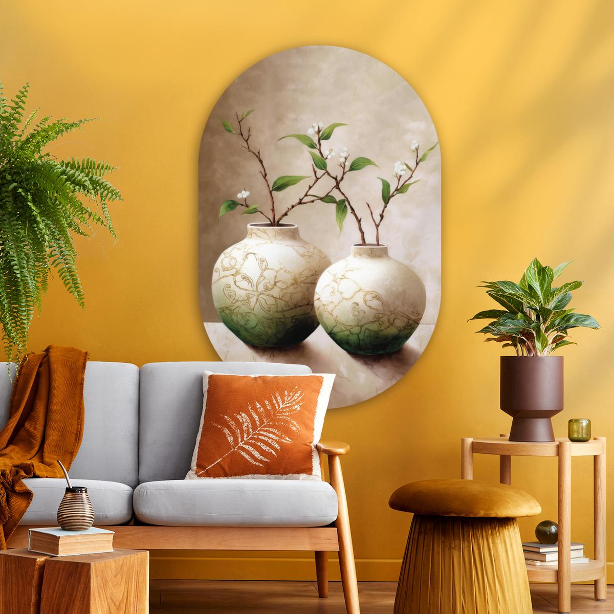 WANDBILD Blumen - Vase - Weiß - Botanisch - Beige Deko Groß 80x120 cm - Ecru, Kunststoff (80/120cm) - MuchoWow