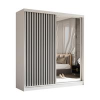 SCHWEBETÜRENSCHRANK LAMELLO 200/216/61 cm 2-türig mit Spiegel Weiß - Weiß, Holzwerkstoff (200/216/61cm) - MASSENO