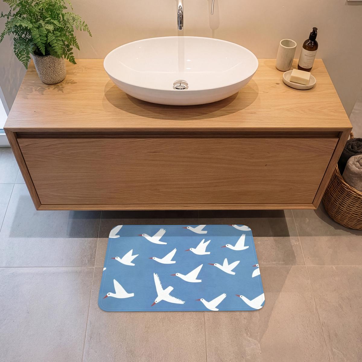 BADEMATTE Vögel - Weiß - Muster 60x40 cm - Blau, Textil (60/40cm) - OnlyWow
