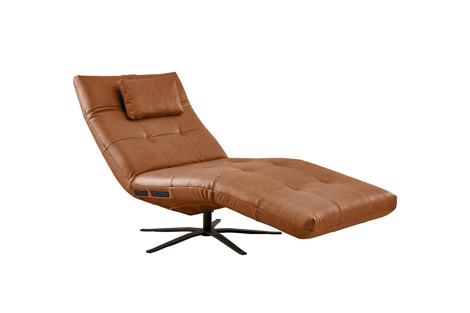 RELAXLIEGE LETICIA Braun Leder Drehbar (360°), Relaxfunktion - Schwarz/Braun, Leder/Metall (82/115/156cm) - KAWOLA