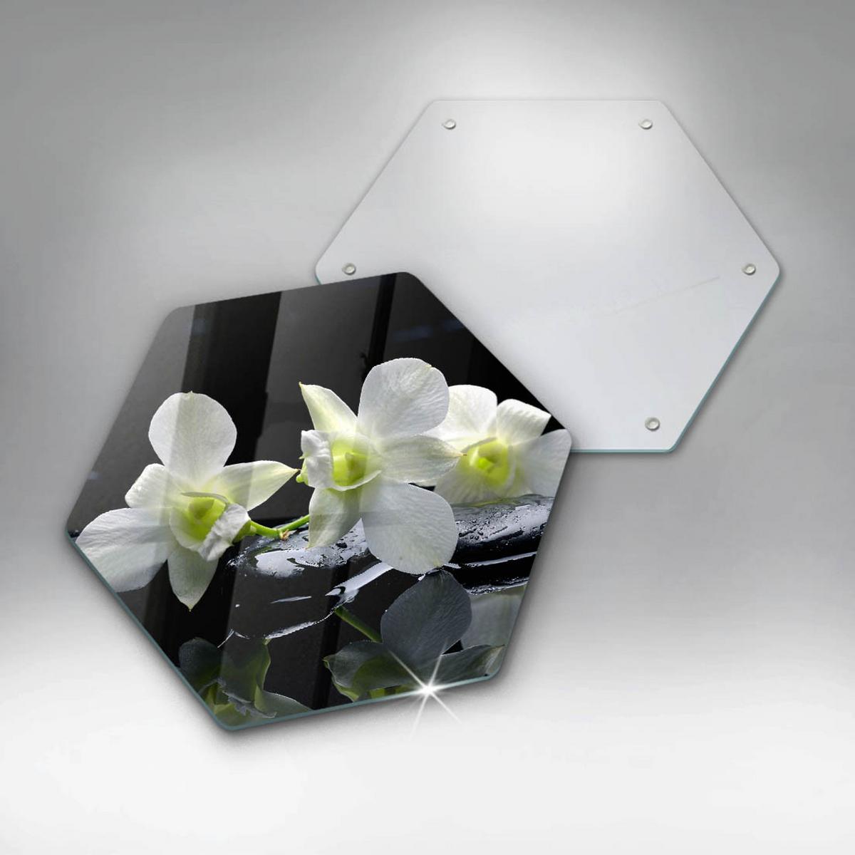 GLASPLATTE 40 cm Zen weiße Blumen im Wasser - Schwarz, Glas (40/40cm) - Wallfluent