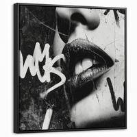 LEINWAND Bilder mit Rahmen - Gesicht - Mund - Graffiti - Schwarz - 50x50 - Schwarz, Textil (50/50cm) - MuchoWow