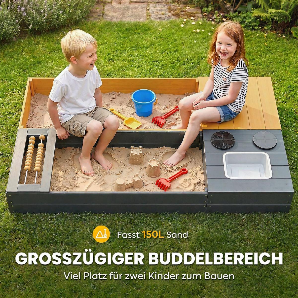 SANDKASTEN 2er Set Tannenholz Kunststoff Gelb - Gelb, Holz (150/90/19.5cm) - AIYAPLAY