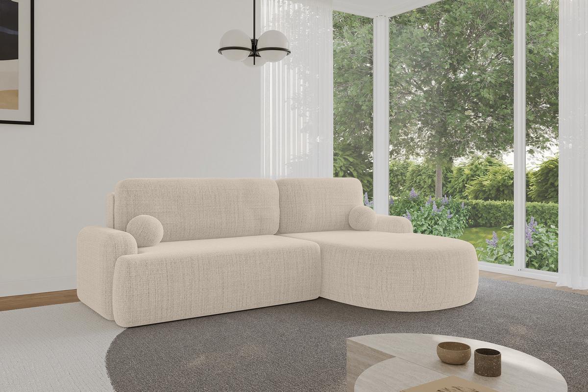 ECKSOFA mit Schlaffunktion und Bettkasten LIRA-L - 264x172x89 Beige - Beige, Holzwerkstoff/Textil (172/264cm) - ALTDECOR