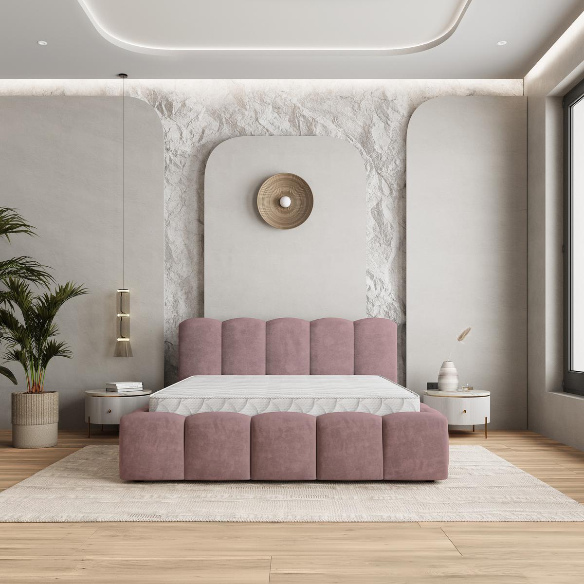 POLSTERBETT FALINA K 120x200 cm mit Bettkästen - Rosa - Rosa, Holz/Textil - MASSENO