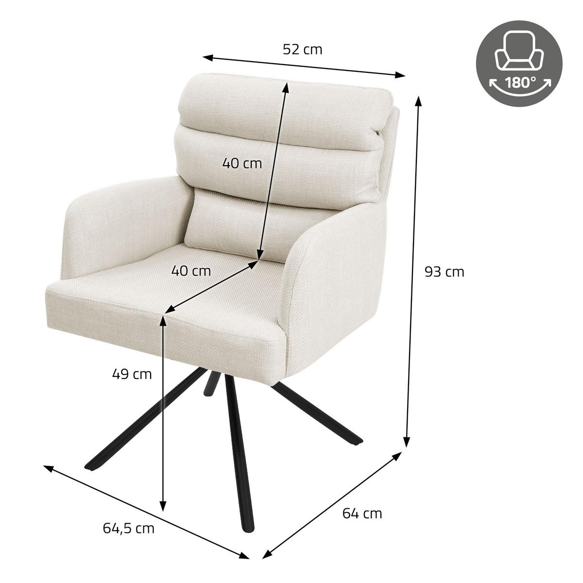 ESSZIMMERSTUHL 4er Set drehbar Beige Stoffbezug - Beige/Schwarz, Textil/Metall (64.5/93/64cm) - ML-DESIGN