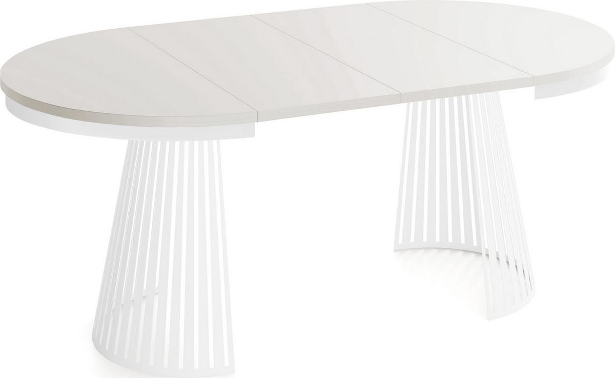 ESSTISCH Naro rund ausziehbar mit Weißem Lamellen-Metallgestell, Beige Cashmere 120-200/120/76 cm - Kaschmir/Beige, Holzwerkstoff/Metall (120/196/76cm) - WFL GROUP
