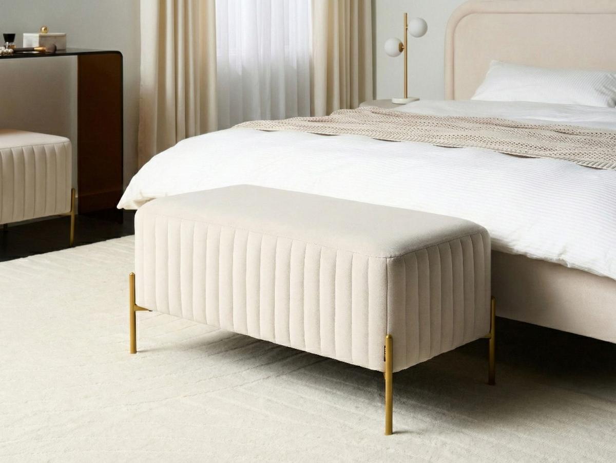 POLSTERBANK Samtstoff Beige Utah - Goldfarben/Weiß, Textil/Metall (91/43/47cm) - Beliani