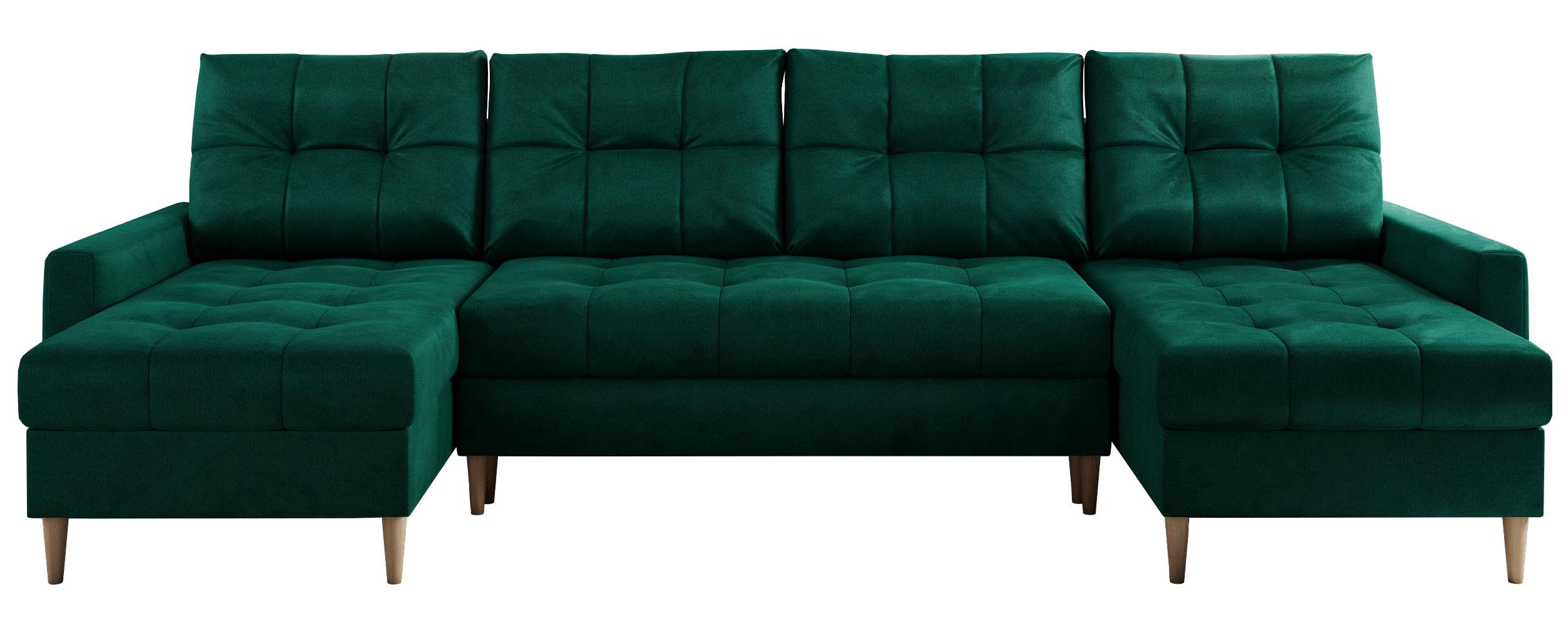 WOHNLANDSCHAFT Colin U Velvet Dunkelgrün - Dunkelgrün/Braun, Holz/Textil (290/75/140cm) - MKS