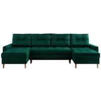 WOHNLANDSCHAFT Colin U Velvet Dunkelgrün - Dunkelgrün/Braun, Holz/Textil (290/75/140cm) - MKS