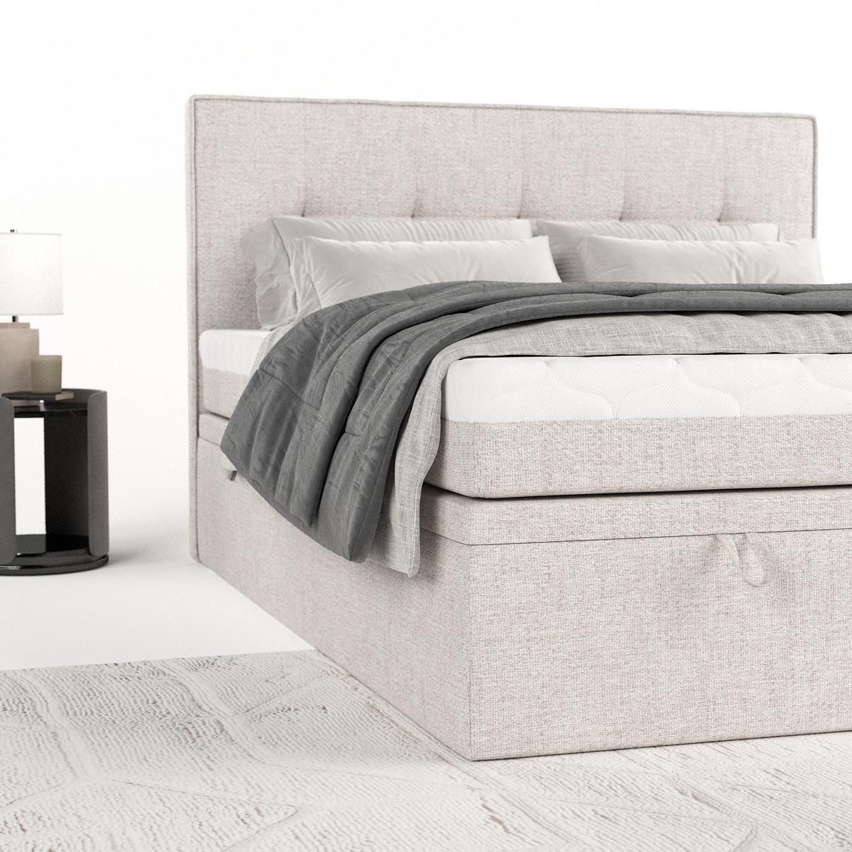 BOXBETT Arivo 140/200 cm Hellbeige im Neve Stoff - Sandfarben/Schwarz, Holz/Holzwerkstoff (140/200cm) - AltaBeds