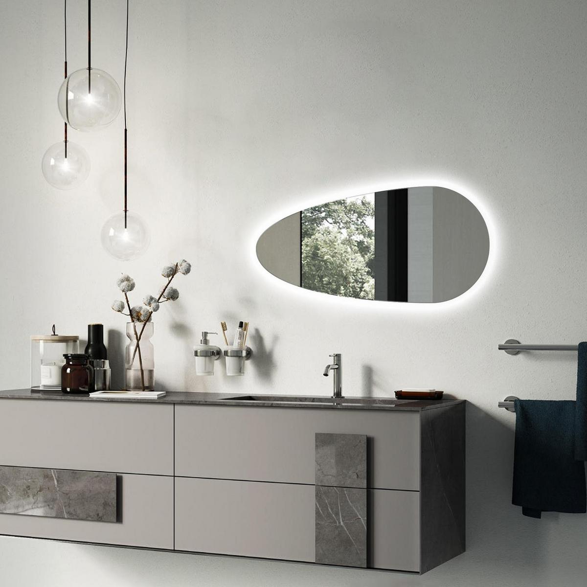 LED SPIEGEL 35 x 70 cm Tropfenform Neutralweiß 4000K - Transparent, Glas (35/70/0.4cm) - TULUP