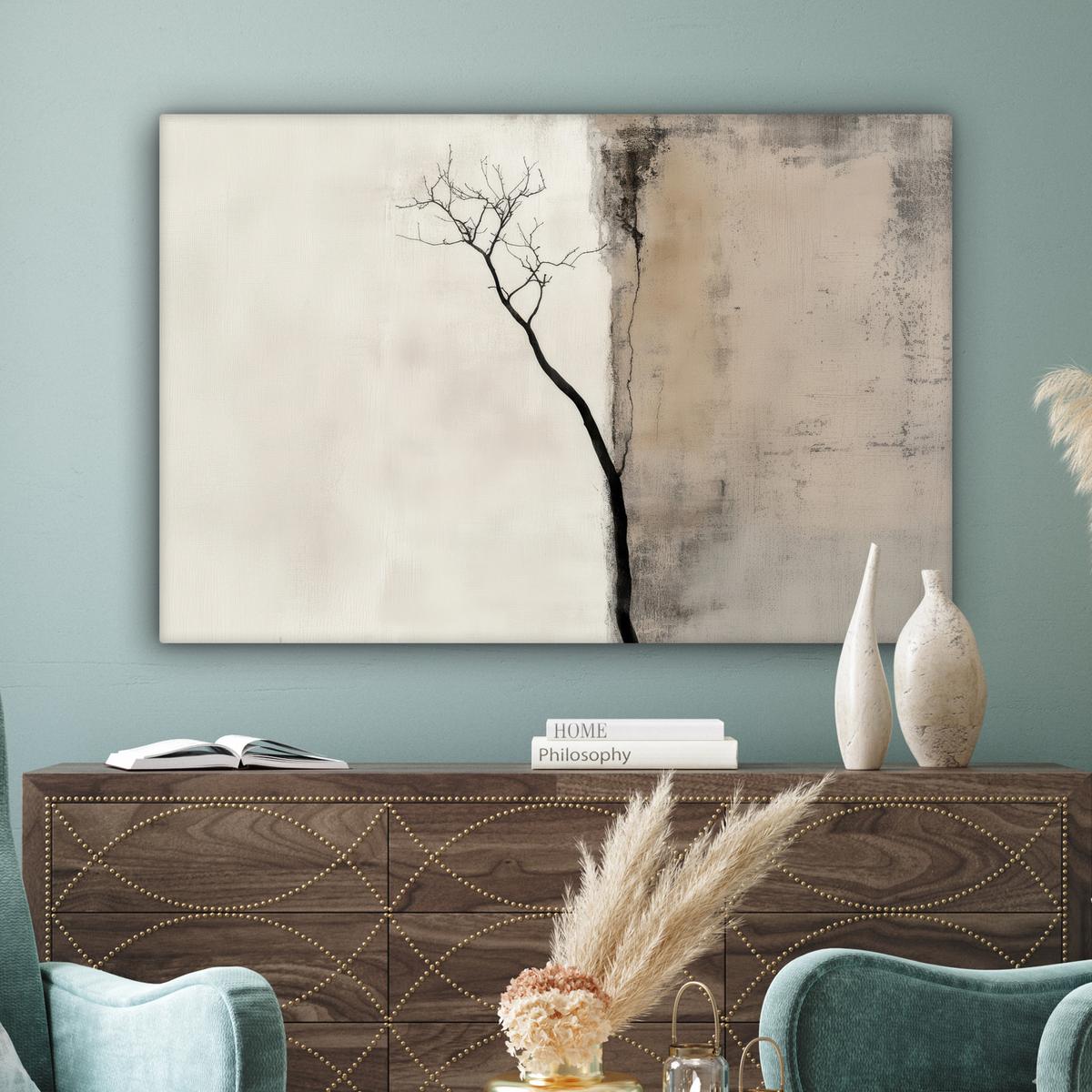 LEINWANDBILD Wabi sabi - Pflanze - Beige Wohnzimmer Groß 120x80 cm - Taupe, Textil (120/80cm) - MuchoWow