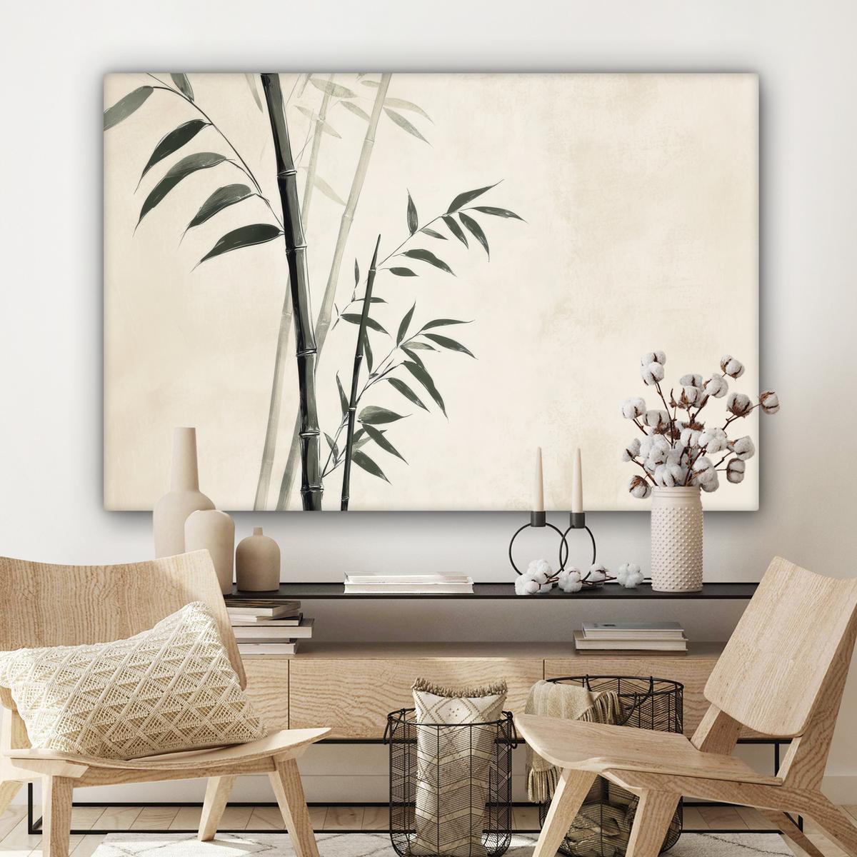 LEINWANDBILD Japandi - Bambus - Beige Groß 140x90 cm - Eukalyptusholzfarben, Textil (140/90cm) - MuchoWow