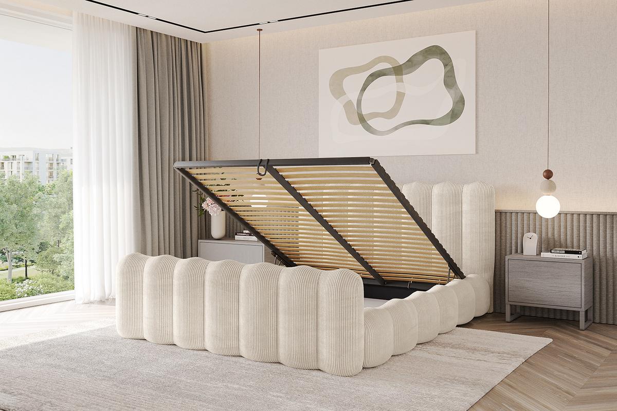 POLSTERBETT mit Bettkasten, Fußteil und Lattenrost, Bett mit Matratze H3/H4 - SORA-Z 180x200 Beige - Creme, Holzwerkstoff/Textil (180/200cm) - ALTDECOR