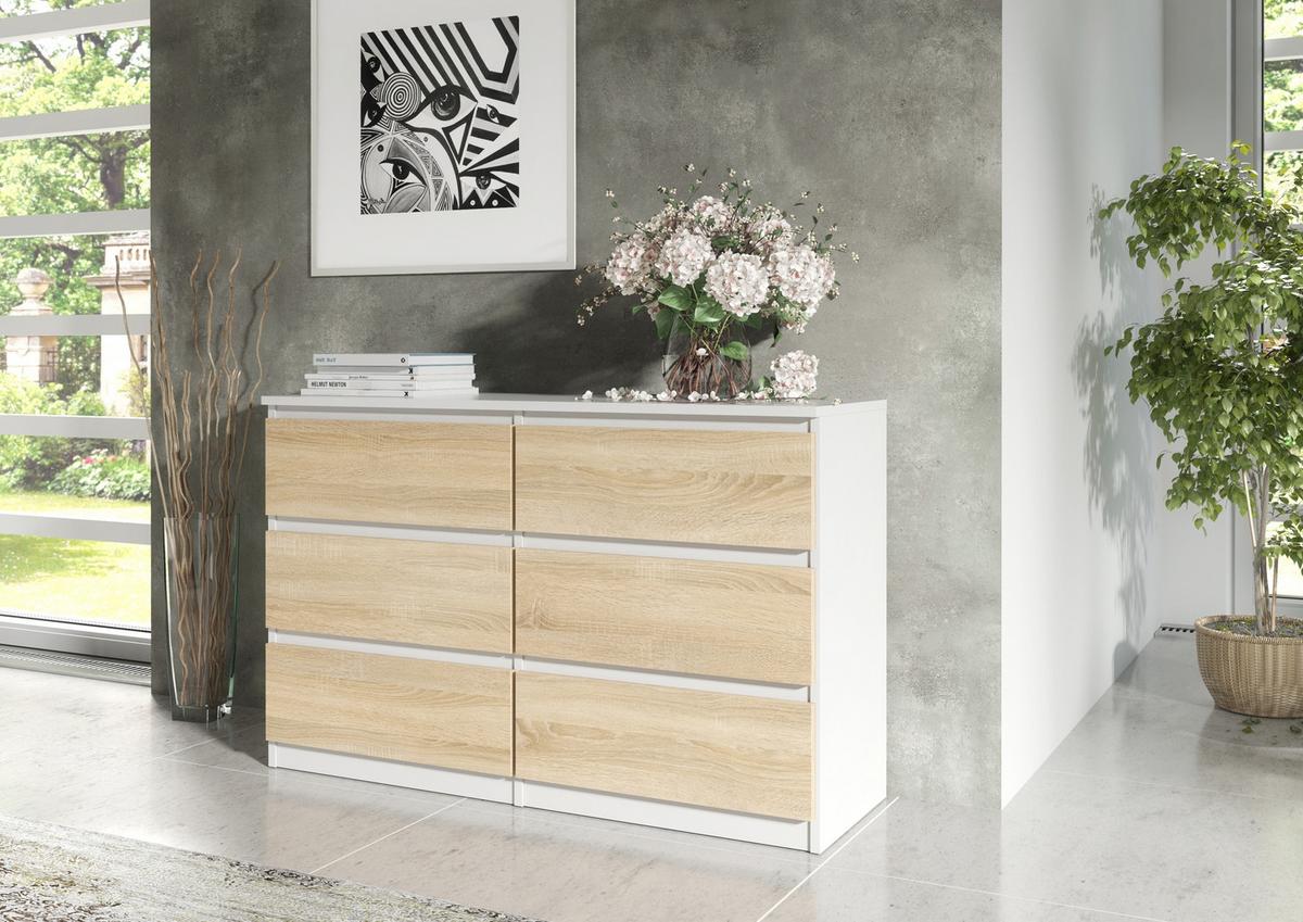 KOMMODE Weiß , Sonoma 120/79/39 - Weiß/Sonoma Eiche, Holzwerkstoff (120/79/39cm) - RAUMHIRSCH FURNITURE