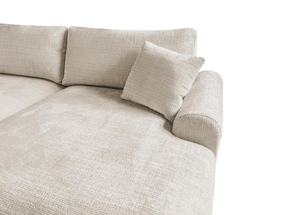 ECKSOFA Melvano mit Schlaffunktion und Bettkasten im Japandi-Stil aus weichem Beige Chenille-Stoff - Creme/Schwarz, Holz/Kunststoff (240/145cm) - S-Style