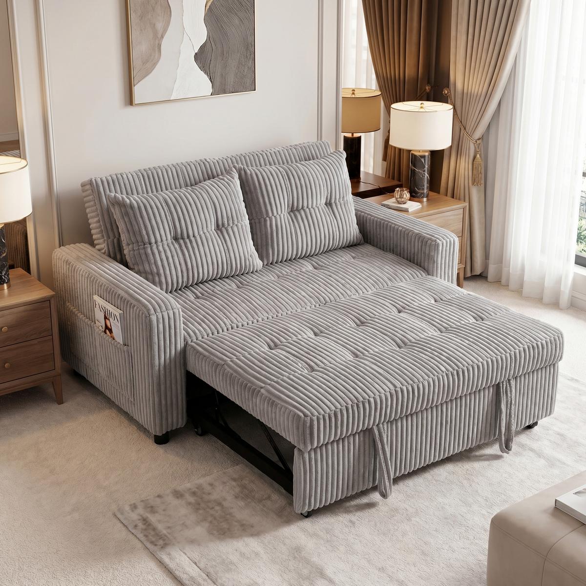 SCHLAFSOFA Polyester Stahl Hellgrau - Hellgrau/Schwarz, Holz/Kunststoff (90/91/157cm) - HOMCOM