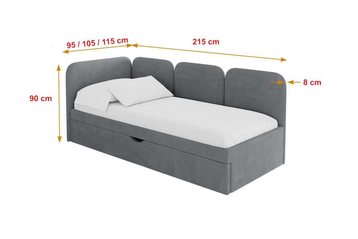 EINZELLBETT Jugendbett mit Bettkasten, Rechts - ALVY 90x200 Dunkelgrau - Schieferfarben, Holzwerkstoff/Textil (90/200cm) - ALTDECOR