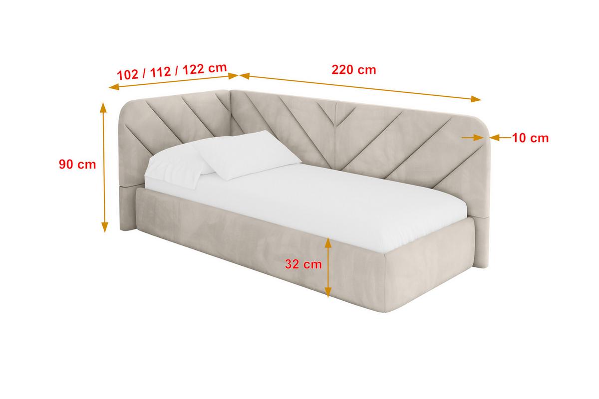 EINZELLBETT Jugendbett mit Bettkasten und Matratze H3/H4, Rechts - FIKY 90x200 Beige - Sandfarben, Holzwerkstoff/Textil (90/200cm) - ALTDECOR