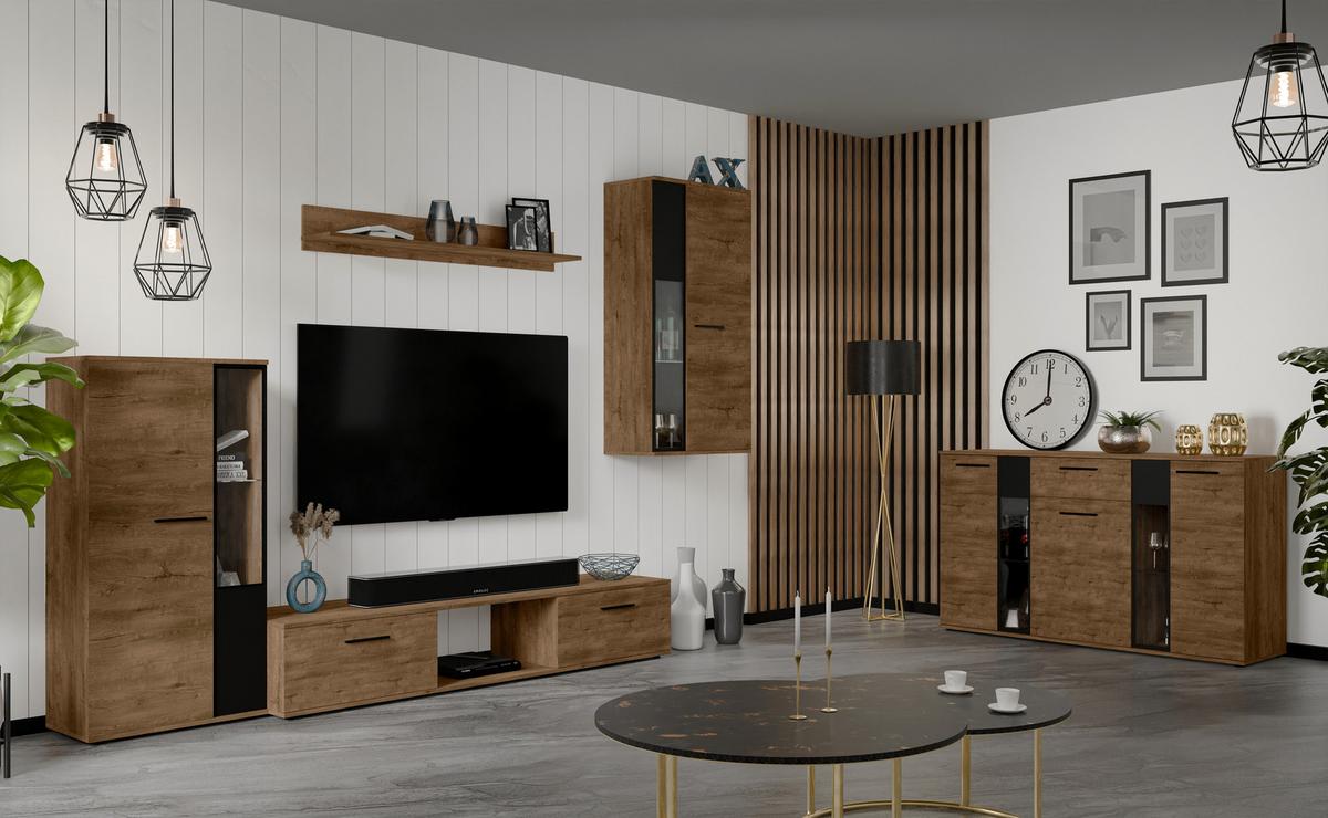 WOHNWAND Formilo Lefkas Eiche 294/180/40 cm Hochwertige TV Wohnwand - Braun, Holzwerkstoff/Kunststoff (294/180/40cm) - AX Living