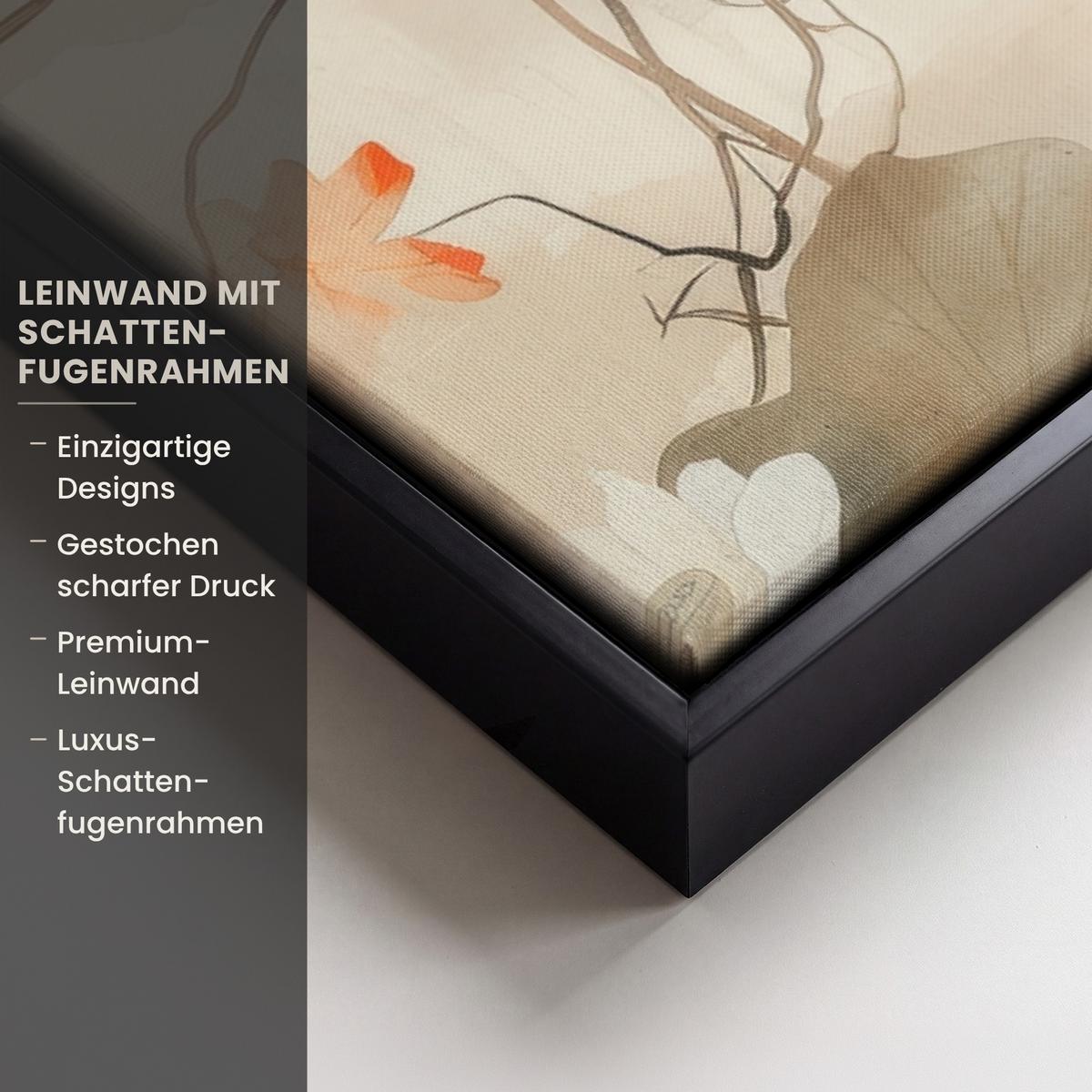 LEINWAND Bilder mit Rahmen - Blumen - Japandi - Wabi sabi - 100x70 - Sandfarben, Textil (100/70cm) - MuchoWow