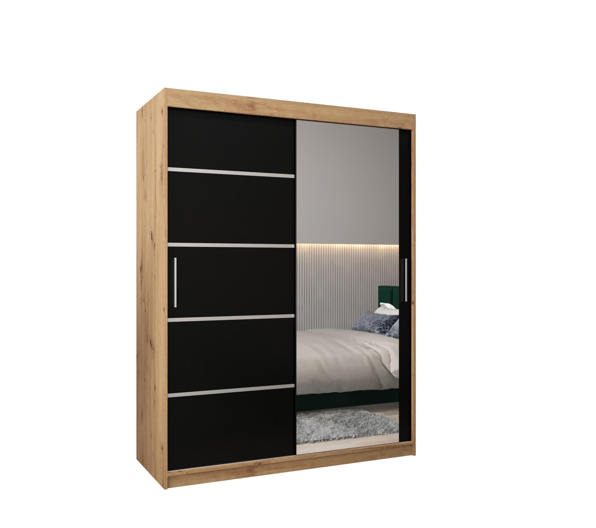 SCHWEBETÜRENSCHRANK 200/150/62 2-türig - Silberfarben/Schwarz, Holz/Kunststoff (150/200/62cm) - MÖBEL KRYSPOL