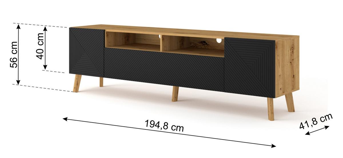 TV LOWBOARD Artisan Eiche, Schwarz 195/56/42 - Schwarz, Holzwerkstoff (195/56/42cm) - RAUMHIRSCH FURNITURE