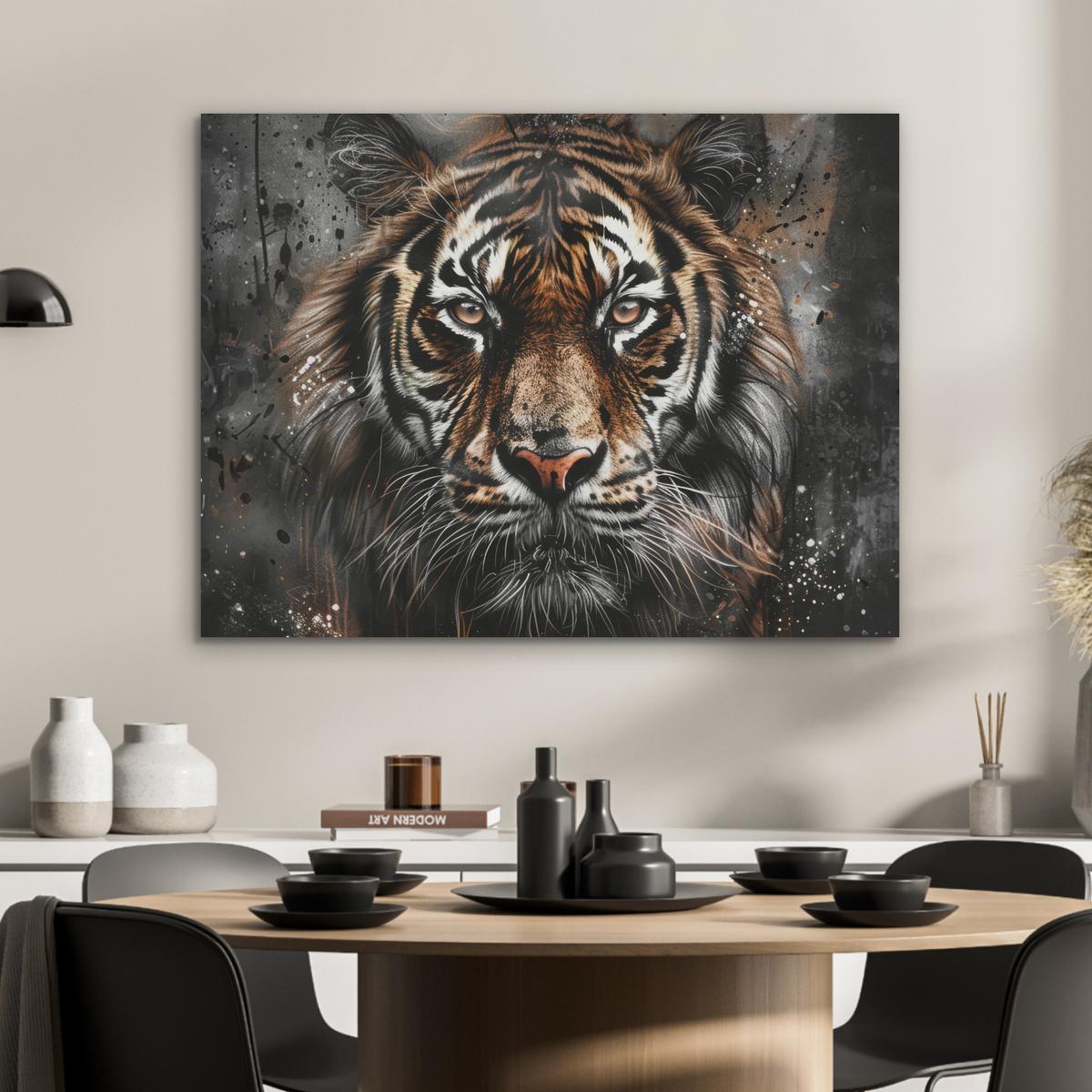 AKUSTIKBILD Tiger - Tiere - Porträt - Luxus - Schwarz Gemälde 80x60 cm - Braun, Kunststoff (80/60/0.9cm) - MuchoWow