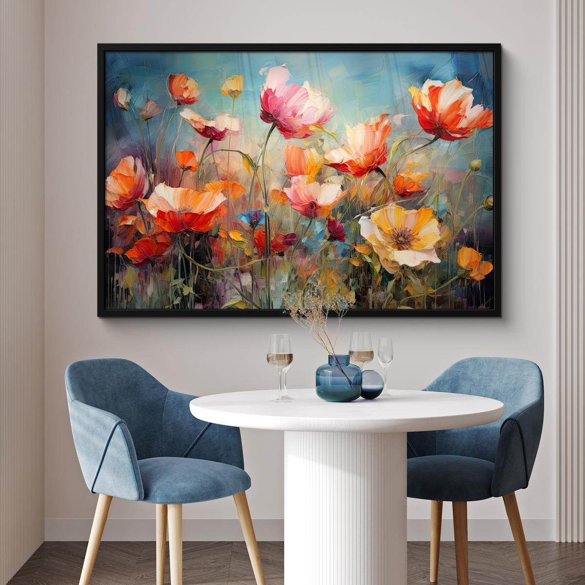POSTER MIT RAHMENGERAHMTES BILD Blumen - Aquarell - Kunst - Botanisch - Natur 120x80 cm - Orange, Papier (120/80cm) - MuchoWow