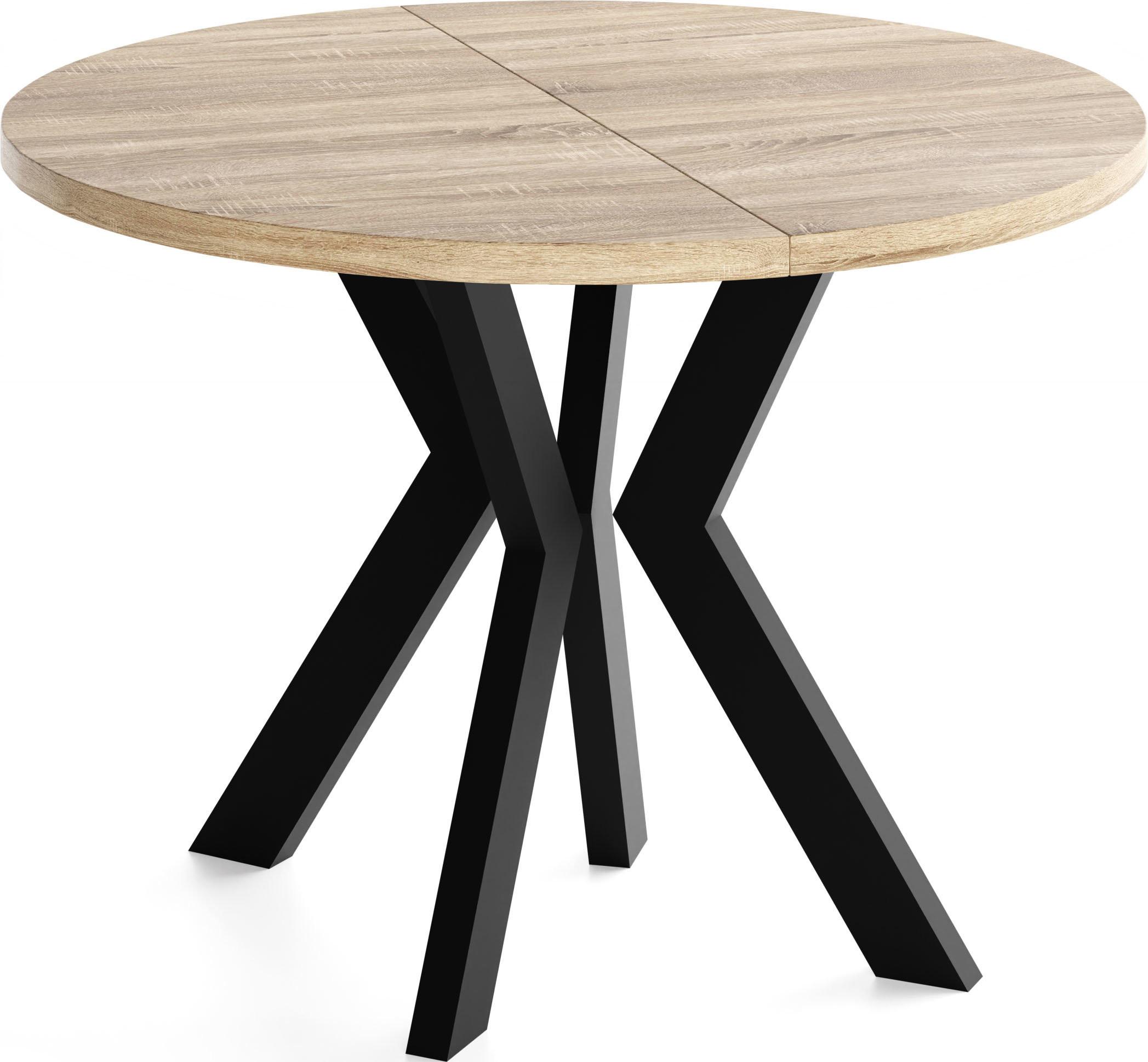 ESSTISCH Savio rund ausziehbar verlängerbar, Eiche Sonoma Hellbraun 80-130/80/77 cm - Schwarz/Sonoma Eiche, Holz/Holzwerkstoff (80/130/77cm) - WFL GROUP